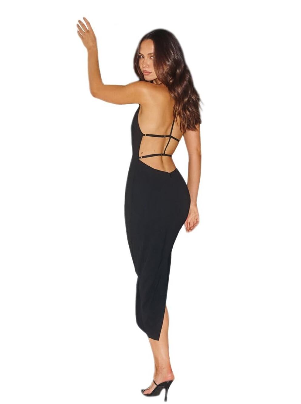 Just Quella Womens 12-14 Black Halter Neck Strappy Open Back Dress NWT